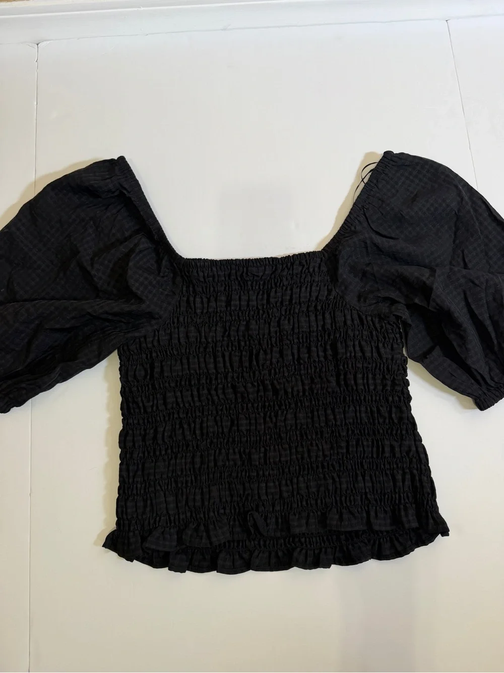 Old Navy Black Smocked Puff-Sleeve Square Neck Top
